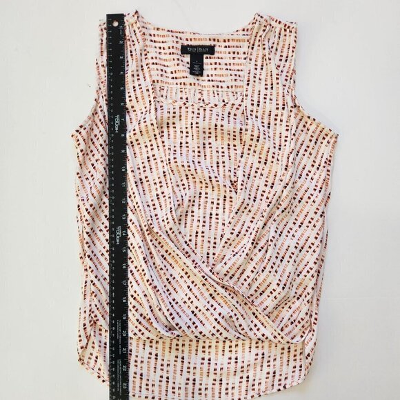 White House Black Market Drape Front Sleeveless Blouse Size 0 Red Cream Stretch - Picture 6 of 10